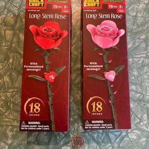 Lot of 2 Brick Craft Long Stem Rose Building Block Set 1 Pink 1 Red 79 Piece Ea.